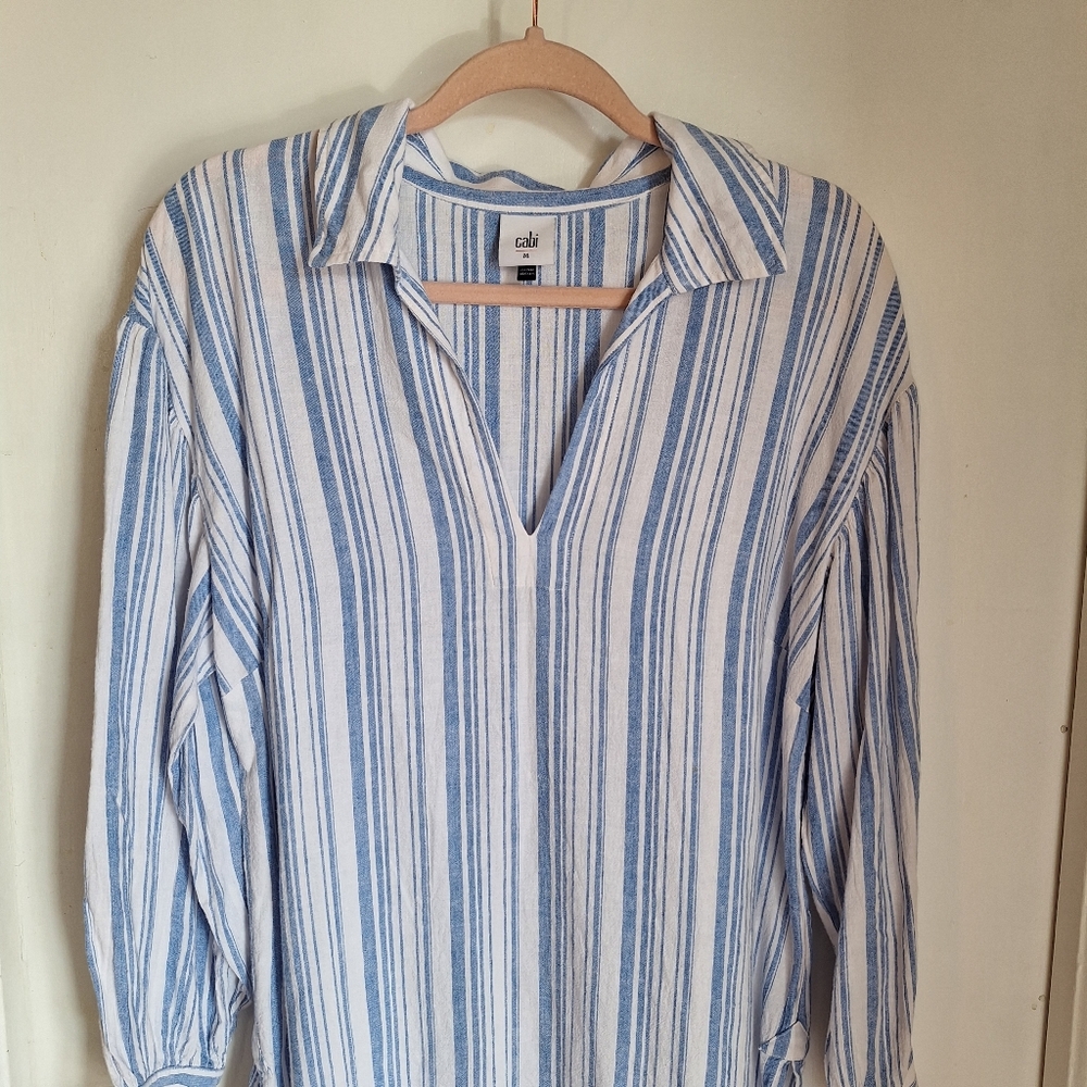 Cabi Pacific Blue And White Stripe Top Beach Coastal - Picture 2 of 5